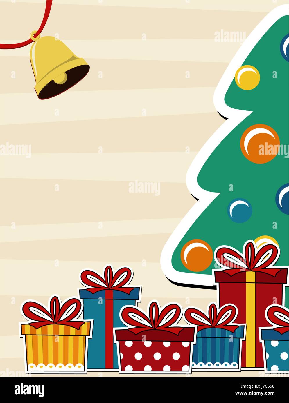 vector image background with pine tree and gift boxes, copy space for ...