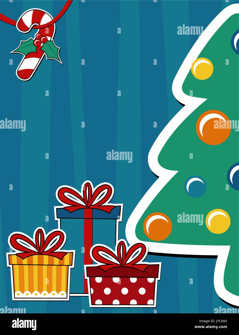 vector image background with pine tree and gift boxes, copy space for ...