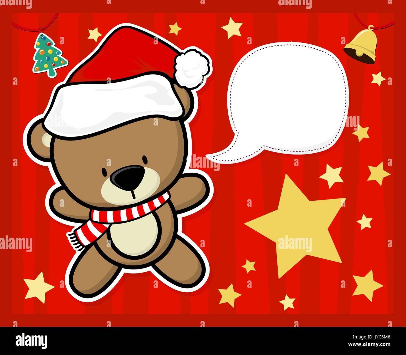 vector image for christmas card with baby teddy bear with santa's hat ...
