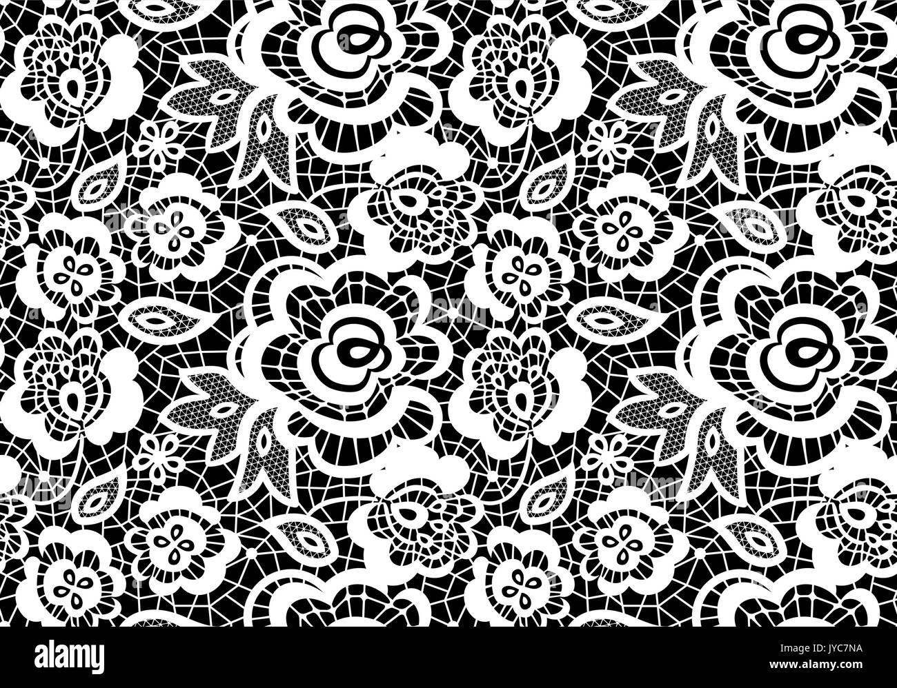 vintage lace guipure seamless pattern with abstract flowers on black background Stock Vector