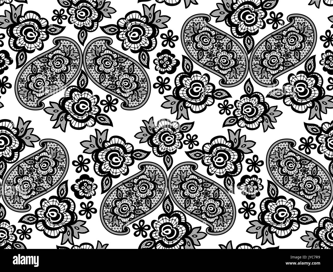 lace guipure seamless pattern with abstract flowers on white background Stock Vector
