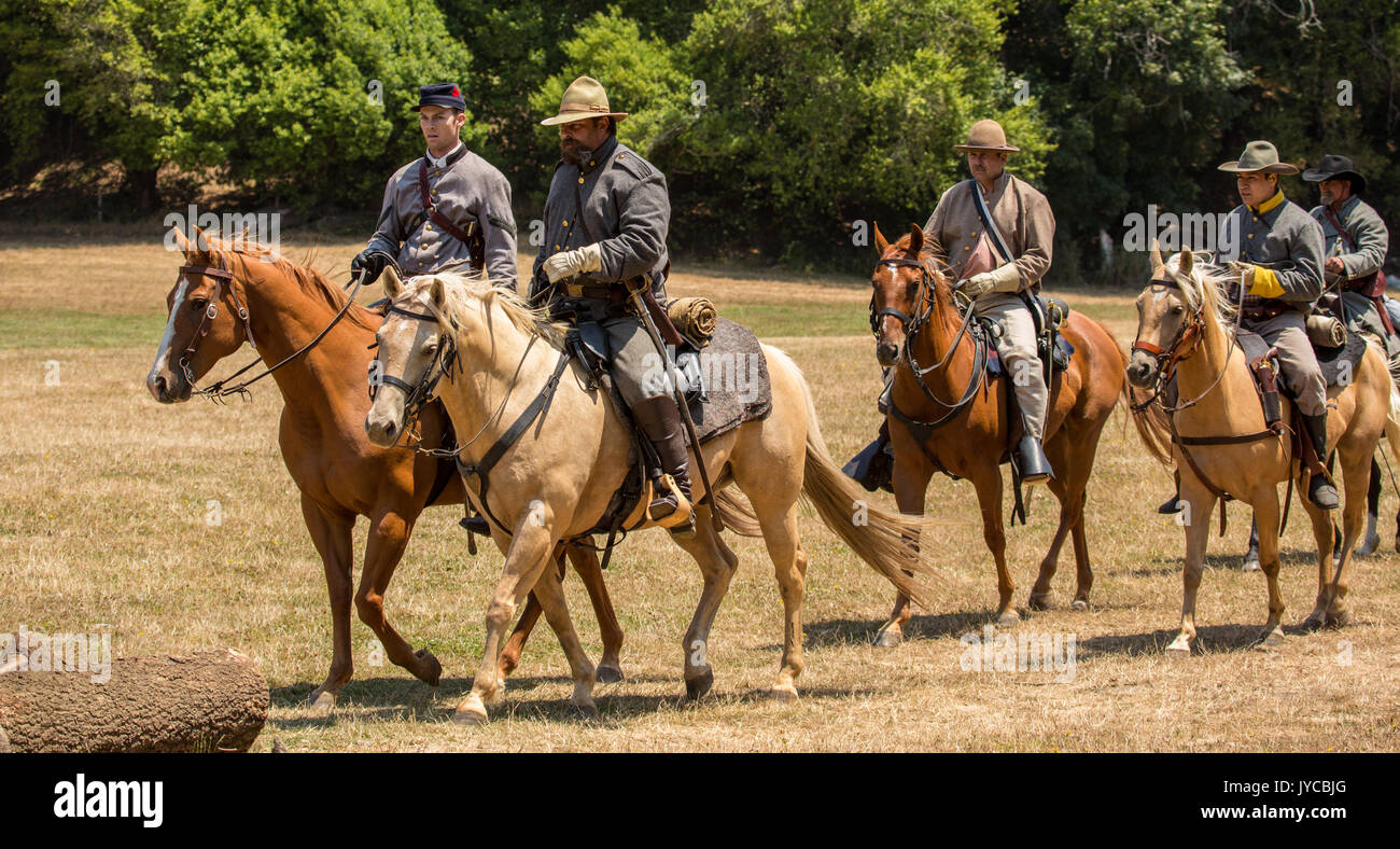 Confederate soldiers on horseback during Civil War Reenactment at
