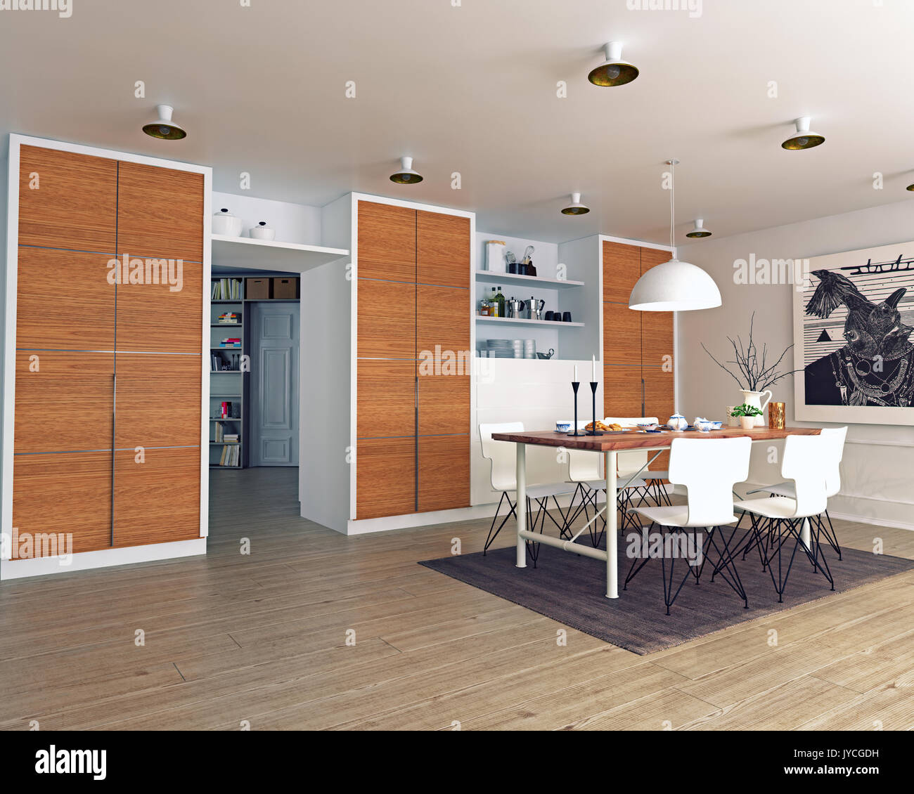 modern dining room interior. 3d rendering concept Stock Photo - Alamy