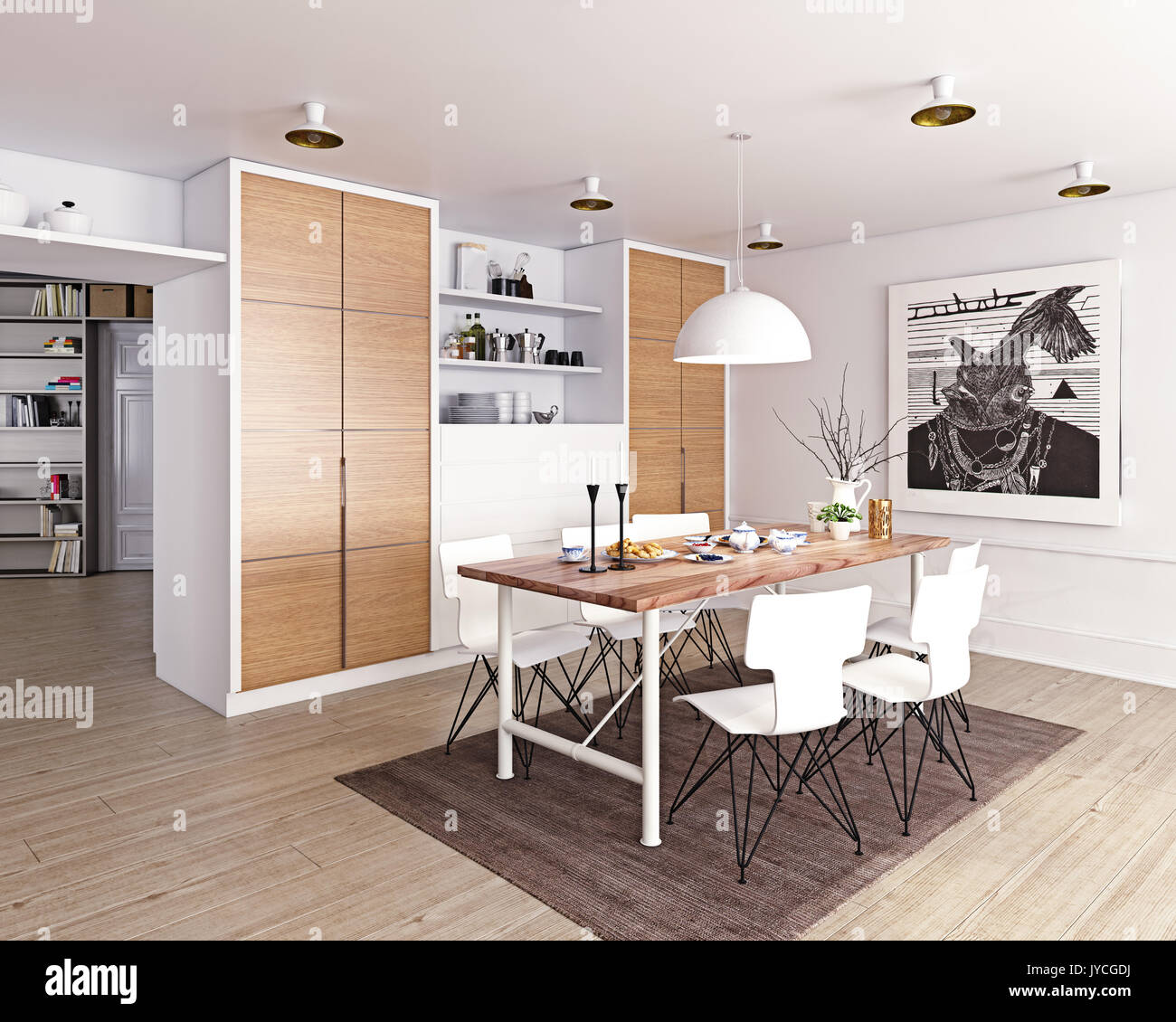 modern dining room interior. 11d rendering concept Stock Photo - Alamy