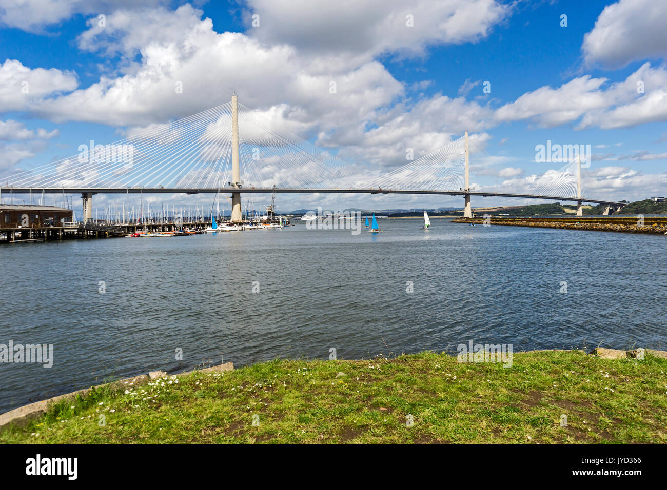 Almost completed road bridge Queensferry Crossing spanning the Firth of Forth west of Edinburgh between south and North Queensferry in Sccotland UK Stock Photo