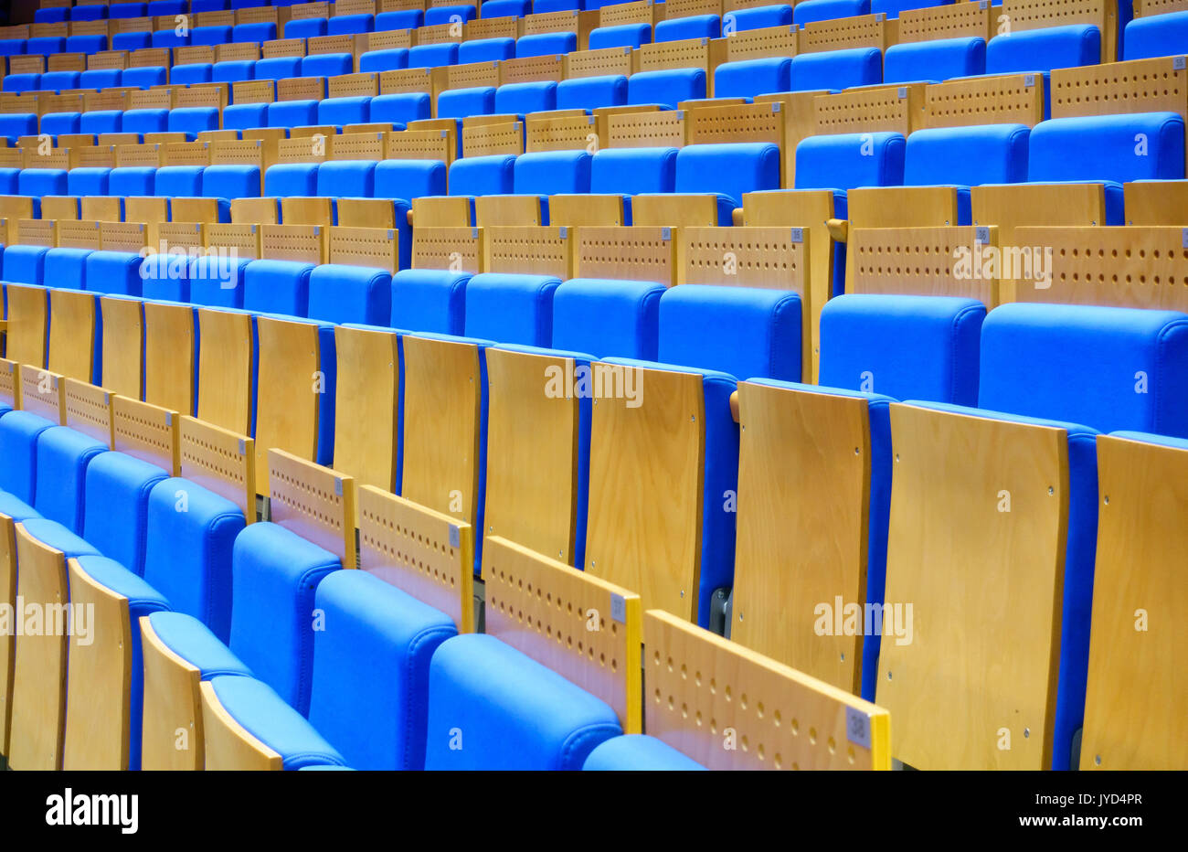 Empty blue seats at the hall Stock Photo