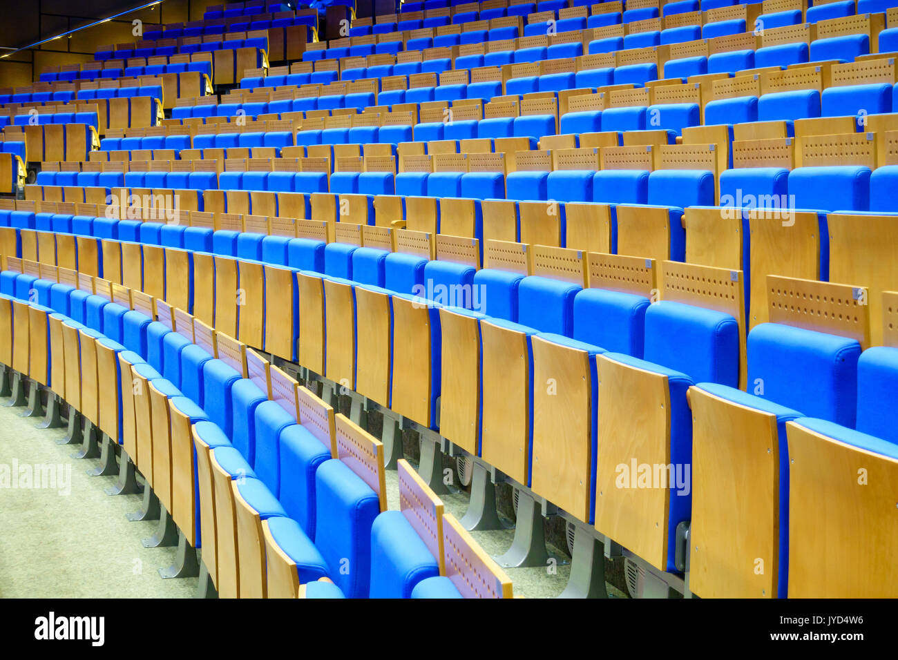 Empty blue seats at the hall Stock Photo