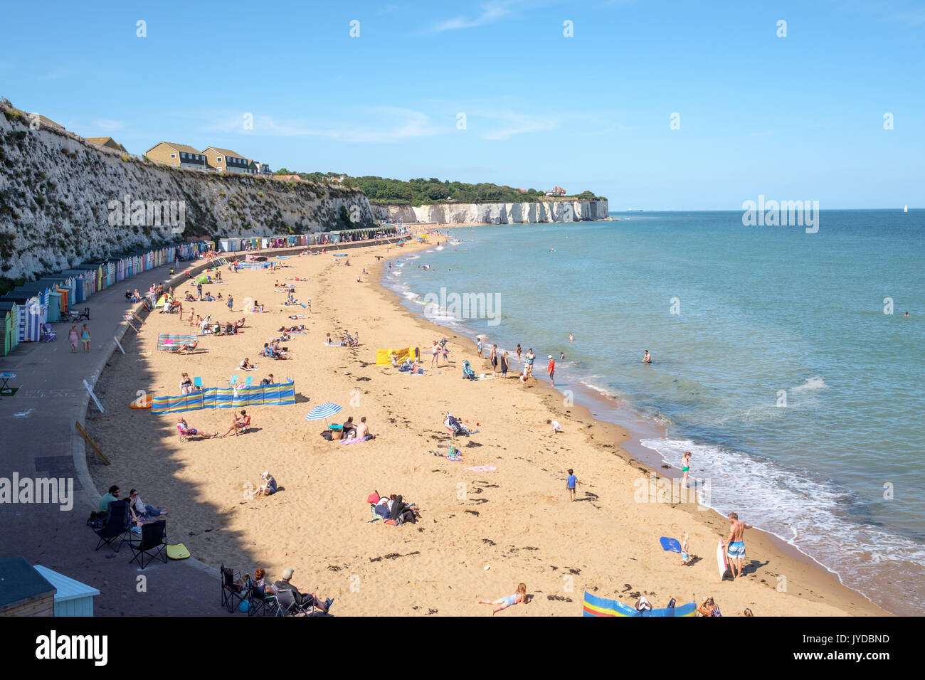 View of Stone bay beach on a sunny day, Broadstairs seaside town, Kent
