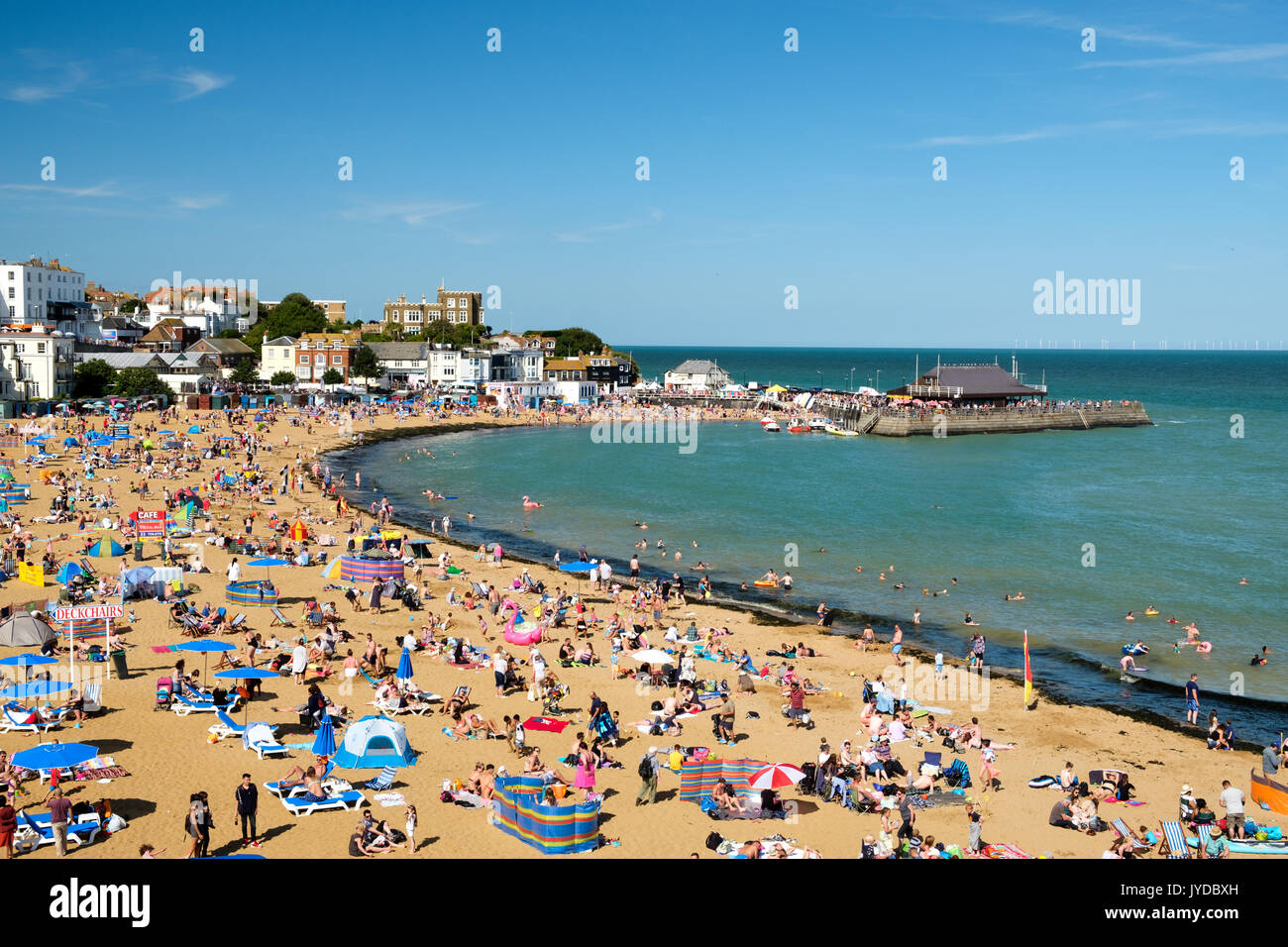 View of Viking bay beach on a sunny day, Broadstairs seaside town, Kent, England, UK Stock Photo