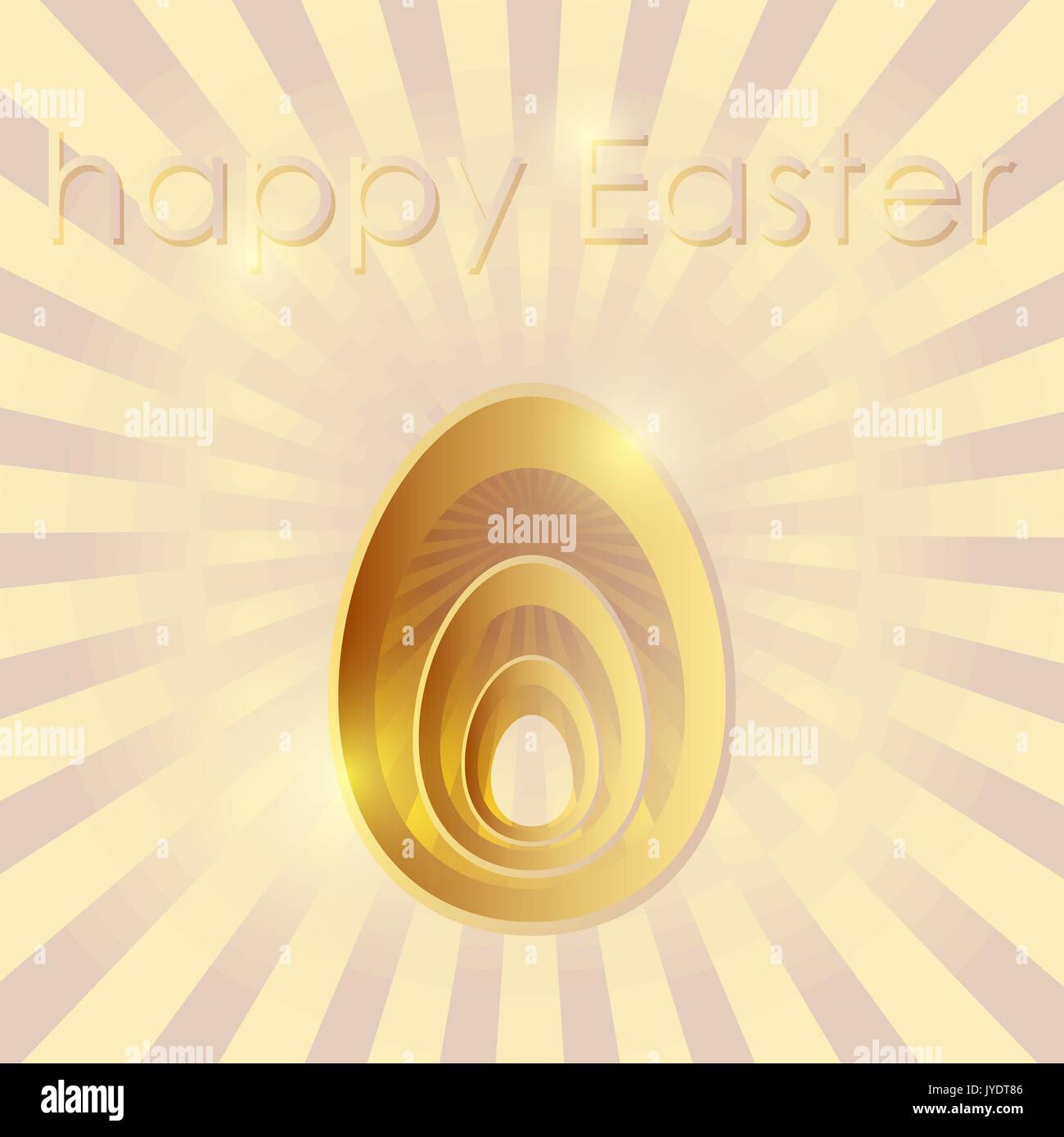 Happy Easter card with golden egg and rays Stock Vector