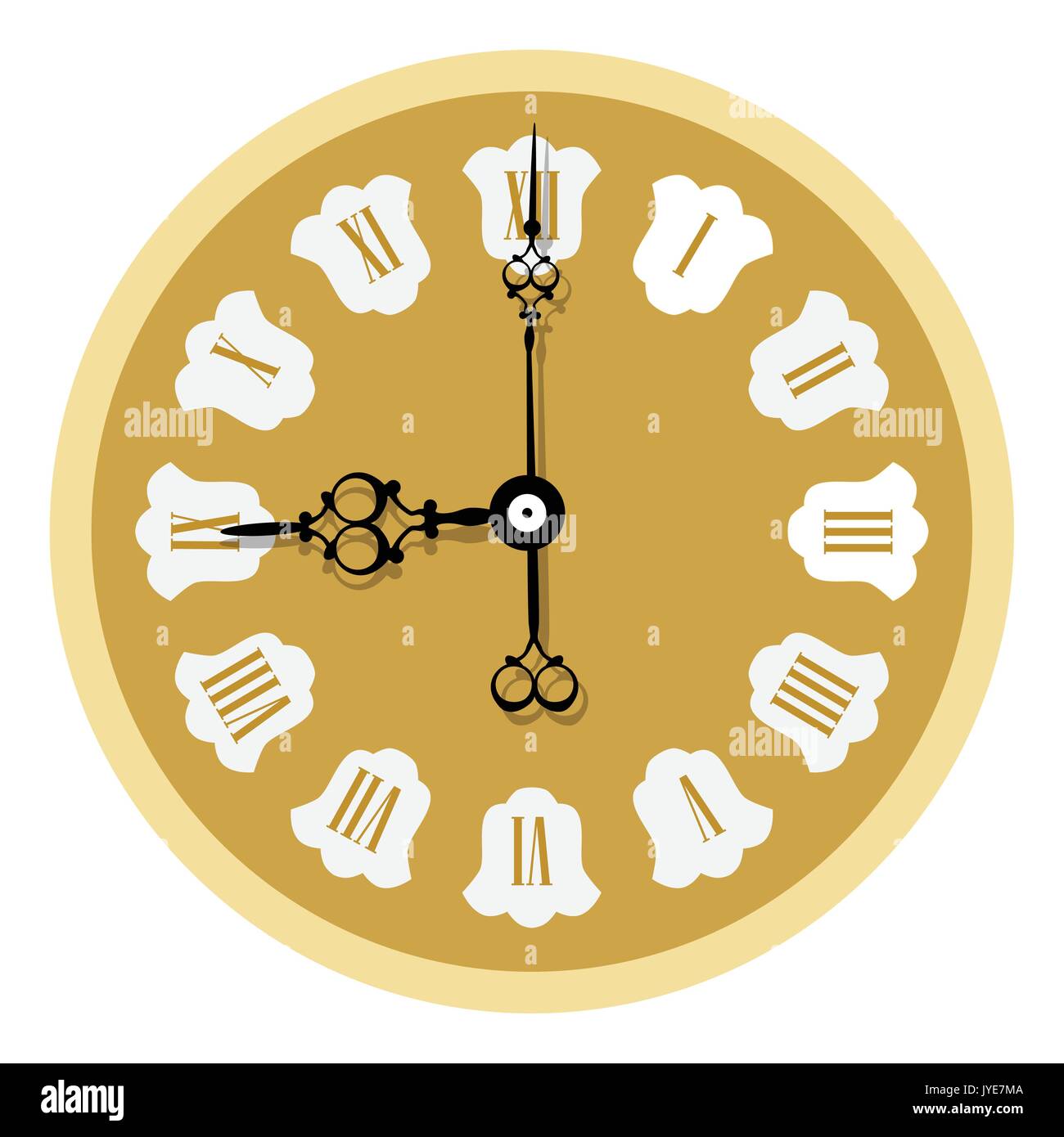 Vector illustration elegant golden wall clock with vintage hour hand