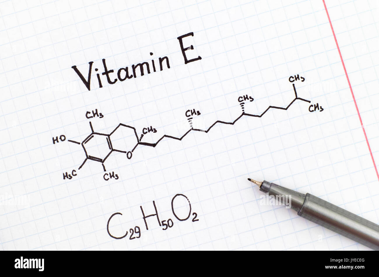 Chemical formula of Vitamin E with black pen Stock Photo Alamy