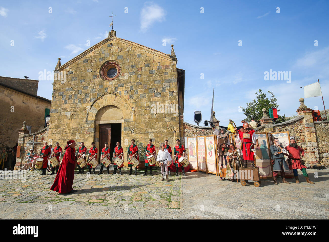 Medieval reenactment on Piazza Roma in Monteriggioni a comune in