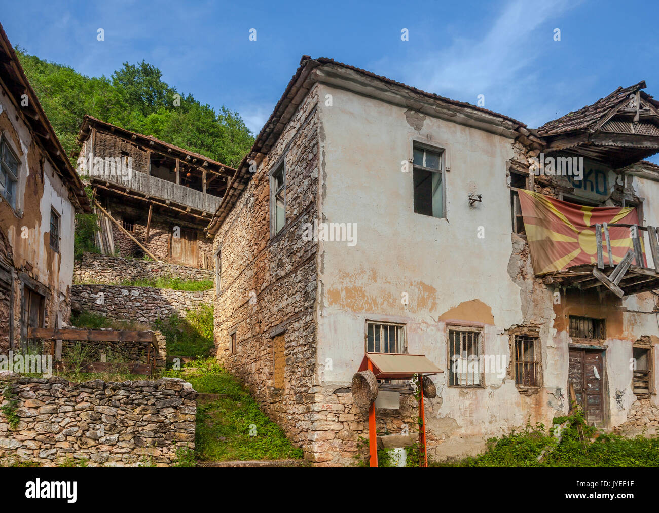 Old rustic houses in a village in the Country  Demir Khisar  Macedonia  Travel Stock Photo