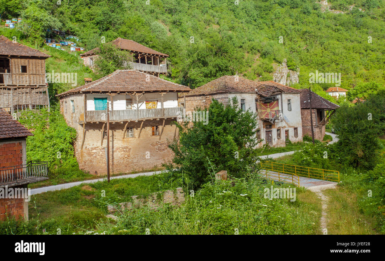 Old rustic houses in a village in the Country  Demir Khisar  Macedonia  Travel Stock Photo