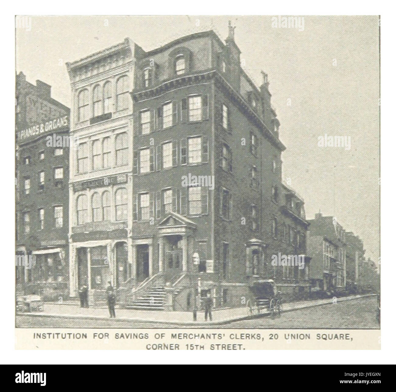 (King1893NYC) pg784 INSTITUTION FOR SAVINGS OF MERCHANTS' CLERKS, 20 UNION SQUARE CORNER 15TH STREET Stock Photo