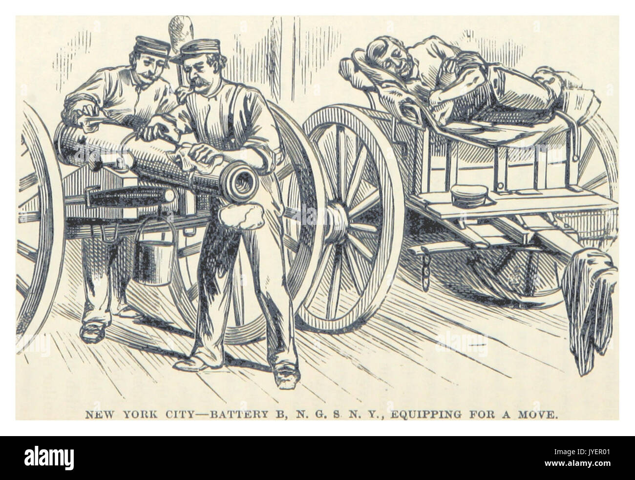HEADLEY(1882)  p278 New York City   Battery B, N. G. S. N. Y., equipping for a move Stock Photo