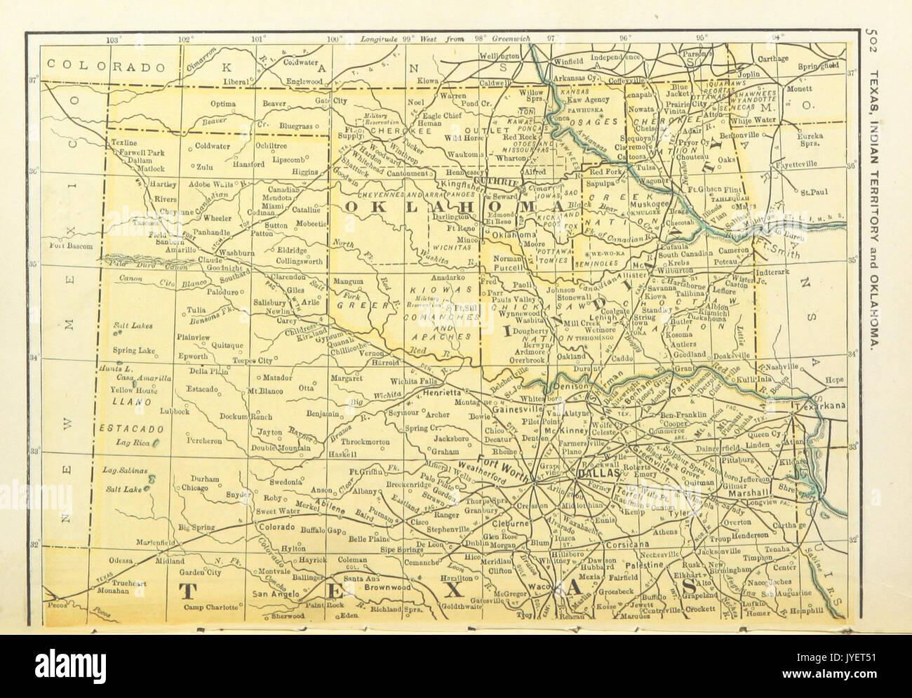 US MAPS(1891) p504   MAP OF TEXAS, OKLAHOMA AND INDIAN TERRITORY (l) Stock Photo