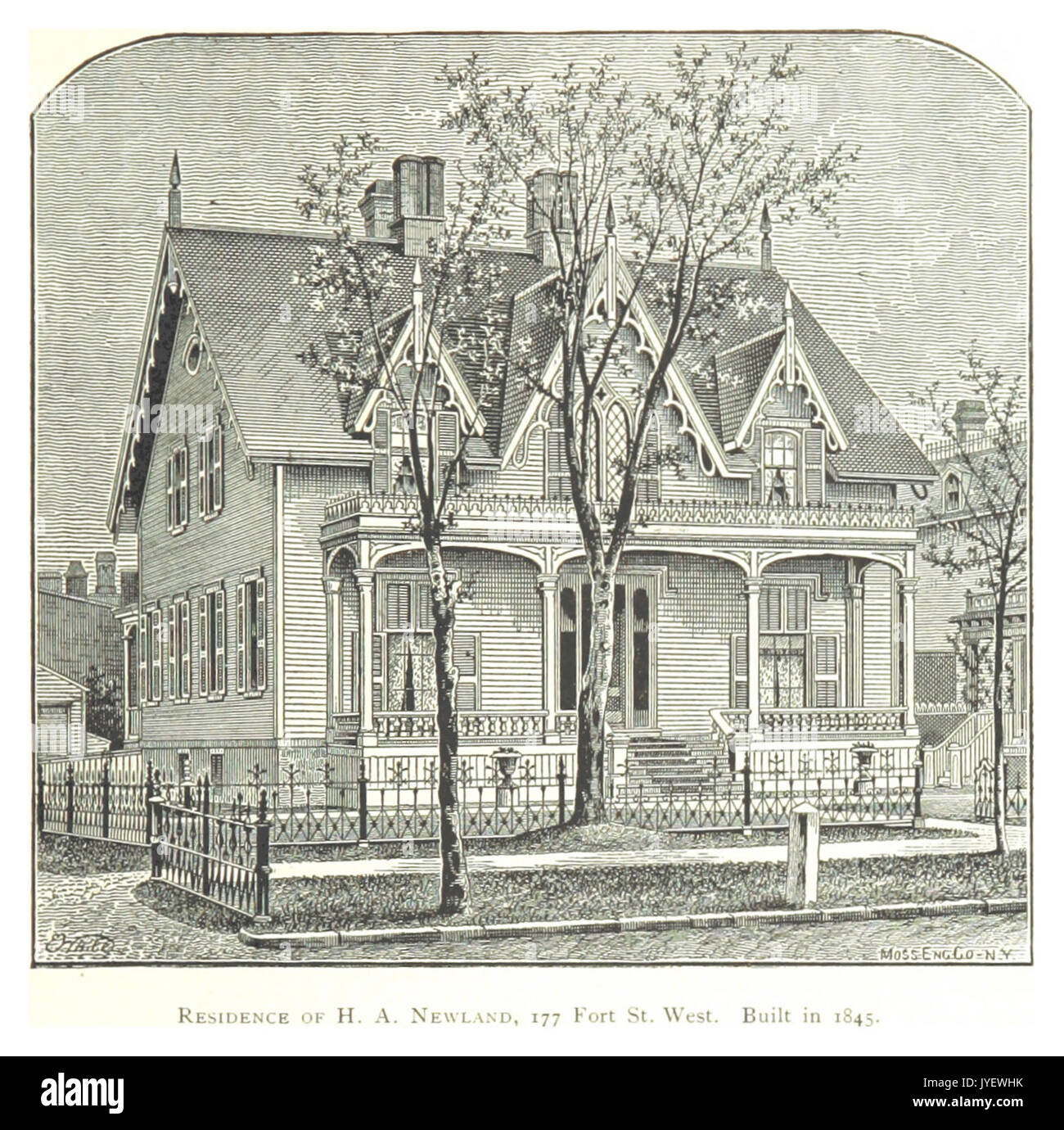 FARMER(1884) Detroit, p451 RESIDENCE OF H.A. NEWLAND, 177 FORT ST. WEST. BUILT IN 1845 Stock Photo