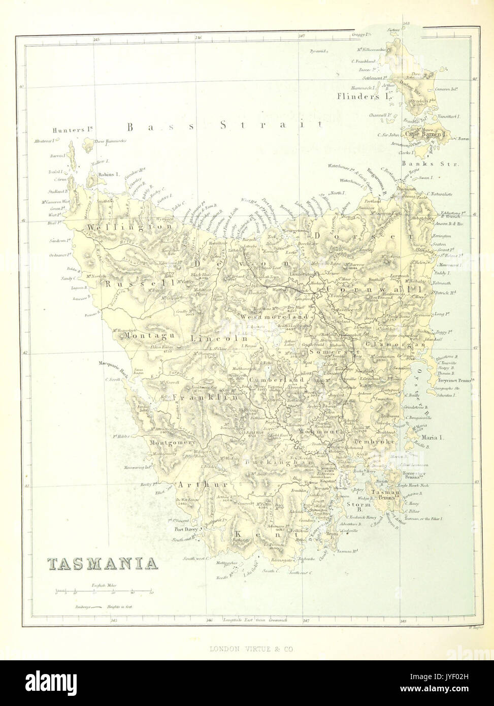 BOOTH(1873) 1.266 MAP OF TASMANIA Stock Photo