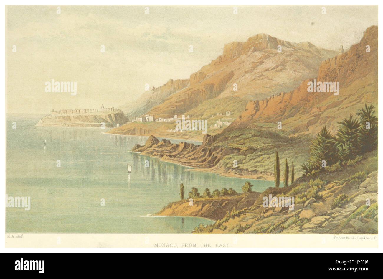 Monaco Vue Générale Photochrom Vintage Authentique Vers 1889 18x23cm