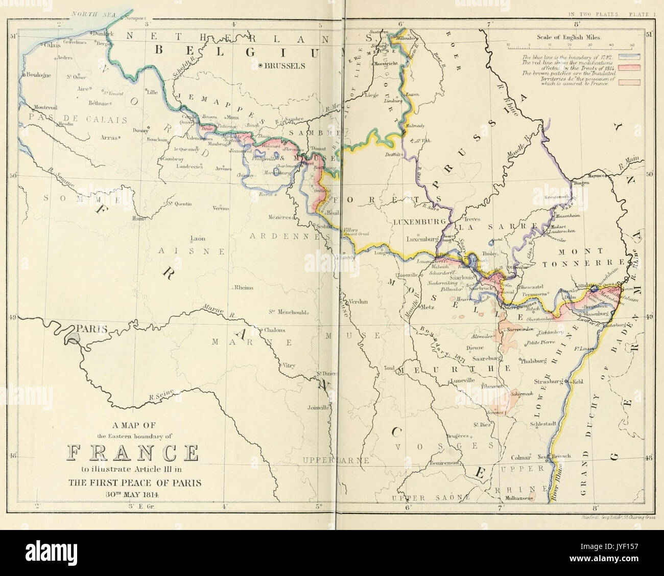 A map of the Eastern boundary of France to illustrate Article III in