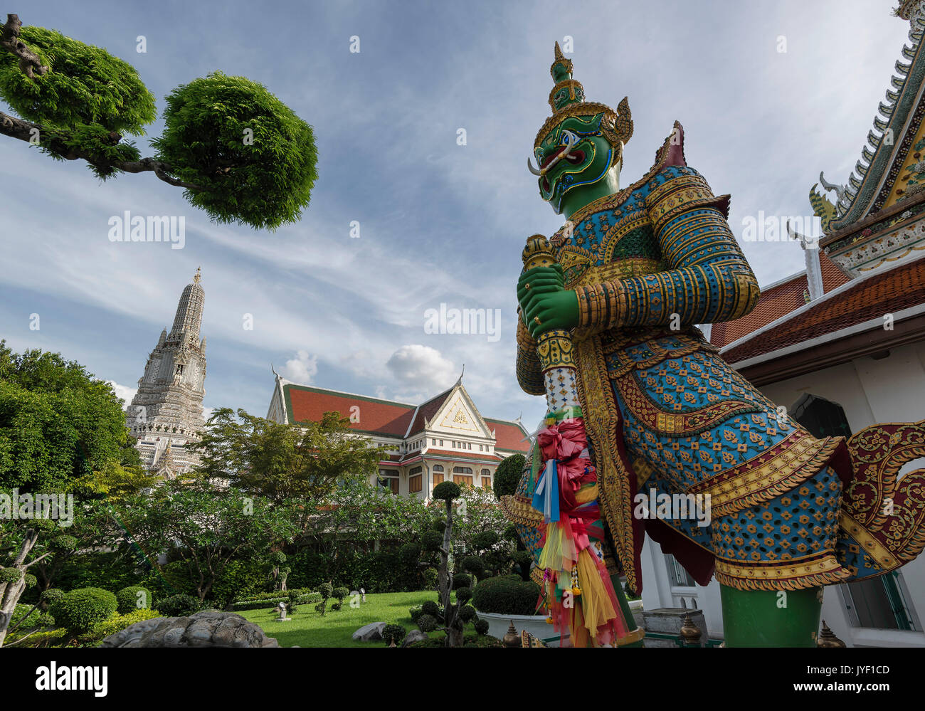 Giant Guardian statue at Wat Arun or Temple of Dawn, Bangkok, Thailand Stock Photo