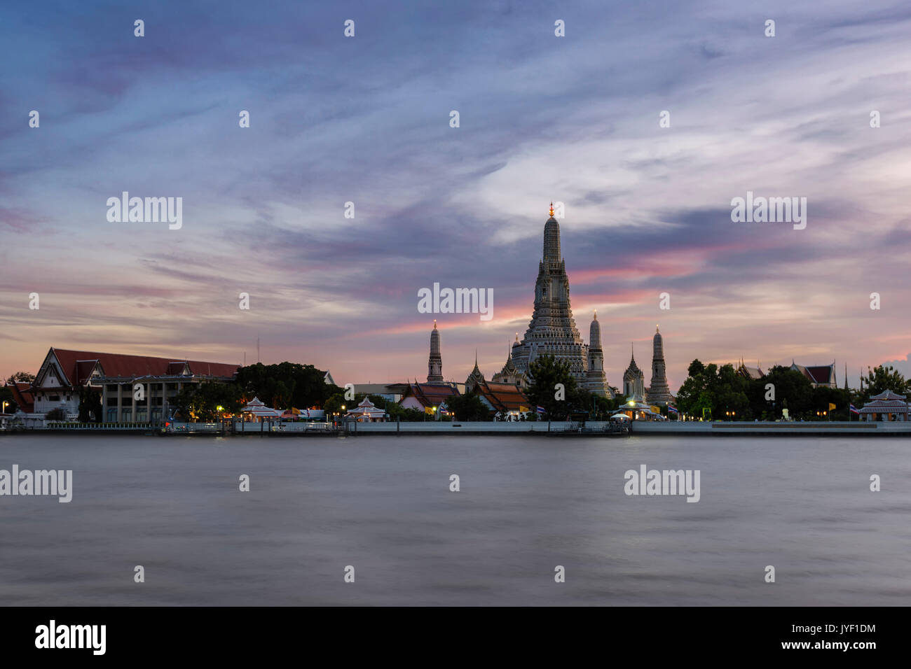 Sunset over Wat Arun or Temple of Dawn, Bangkok, Thailand Stock Photo