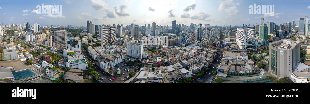 Bangkok City 360° panorama, Nana and Sukhumvit Road Aerial Photography Stock Photo