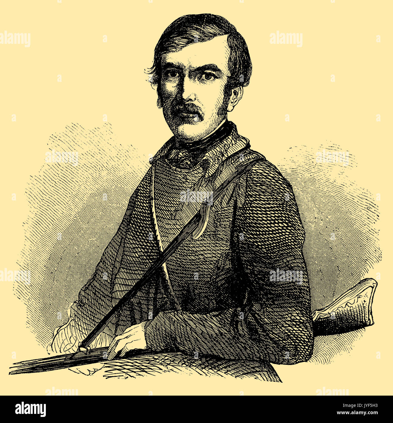 David Livingstone in hunting costume with gun Stock Photo Alamy