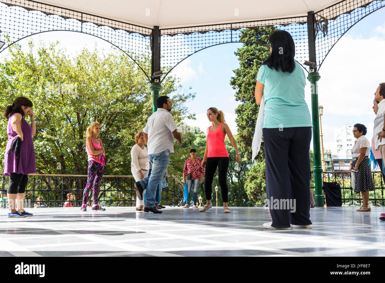 Folkloric dance class in Barrancas park in Belgrano neighborhood of Buenos Aires Tango and Milonga and Zamba Stock Photo