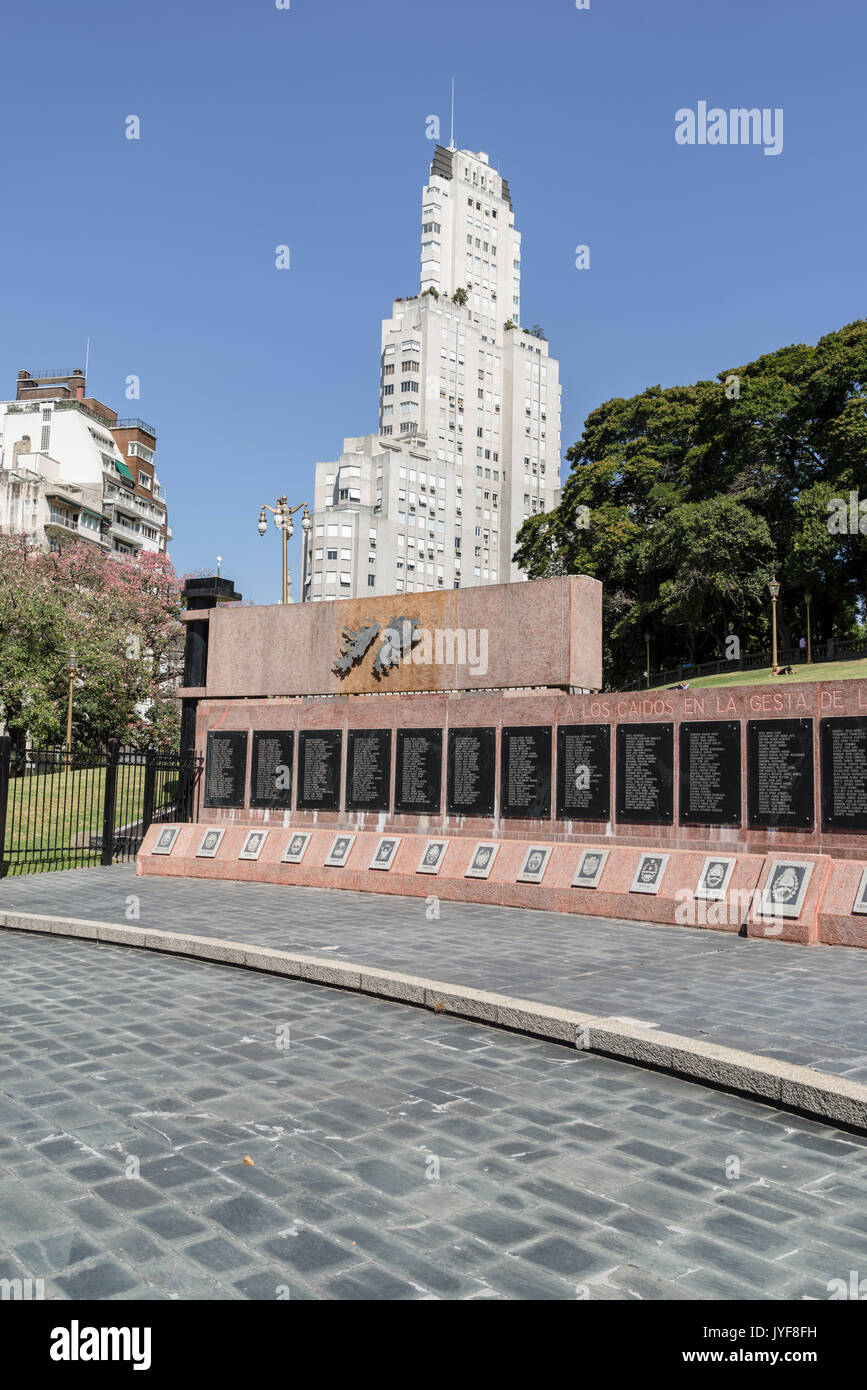 Plaza San Martin in the Retiro neighborhood of Buenos Aires, Monument for the soldiers fallen during the Malvinas Falkland war Stock Photo