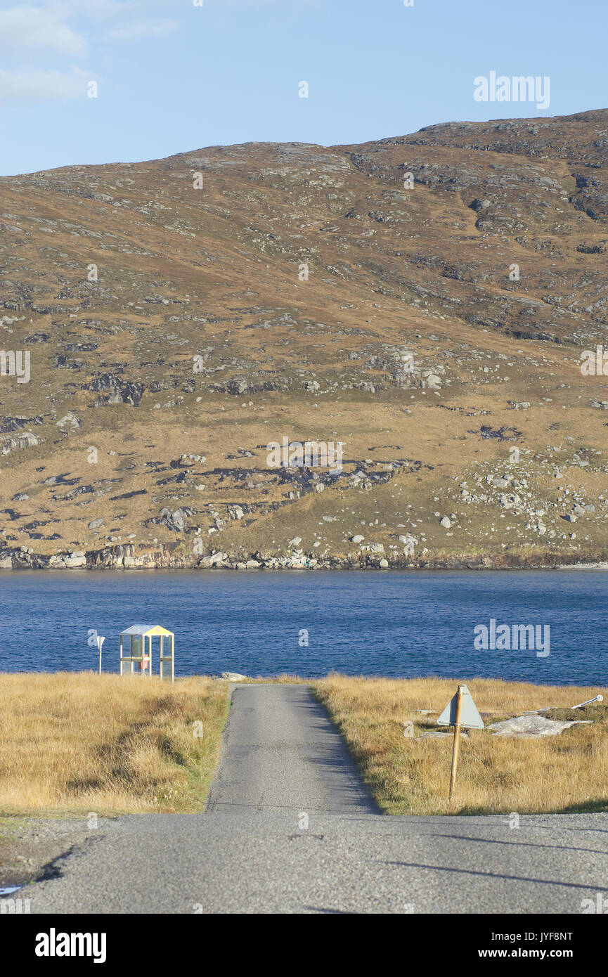 Remote Bus Stop on the Scottish Island of Vatersay in the Outer Hebrides Stock Photo