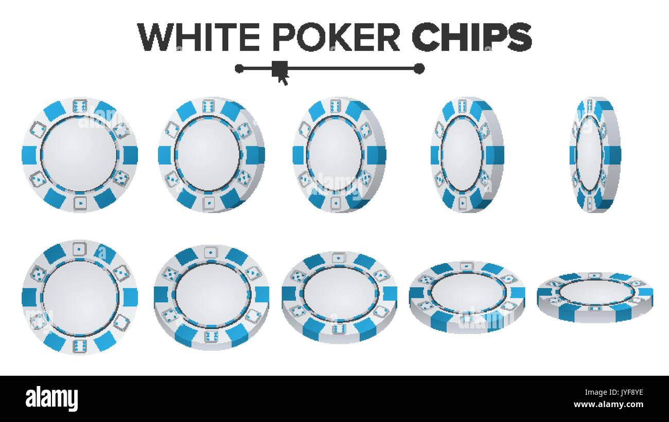 White Poker Chips Vector. 3D Set. Plastic Round Poker Chips Sign