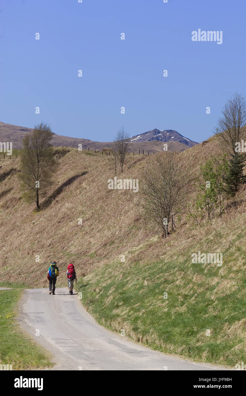 Hikers between Auchtertyre and Tyndrum on the West Highland Way Stock Photo