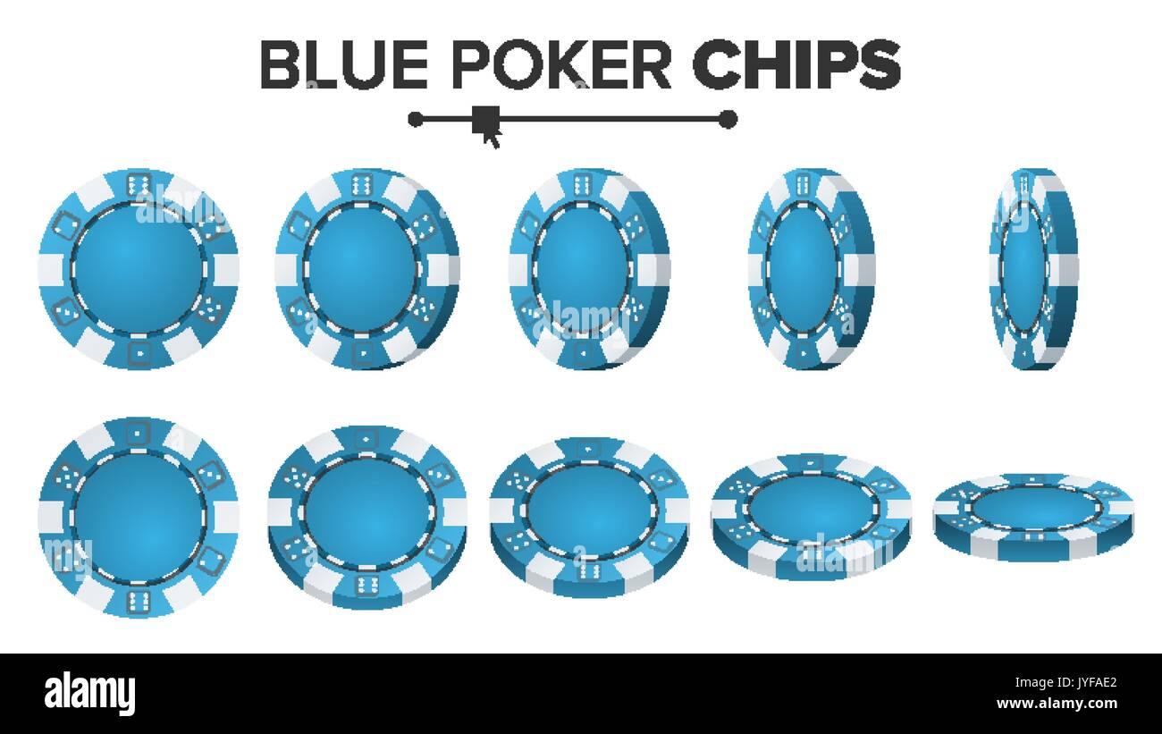 Blue Poker Chips Vector. 3D Realistic. Round Poker Game Chips Sign