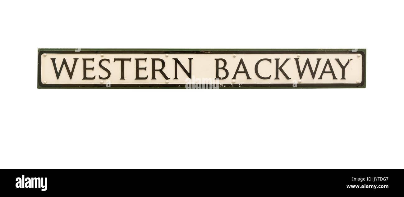 Cut-out of a street/road/place name - Western Backway Stock Photo