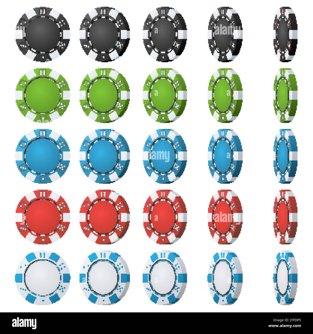 Poker Chips Vector. Flip Different Angles. Set Classic Colored Poker