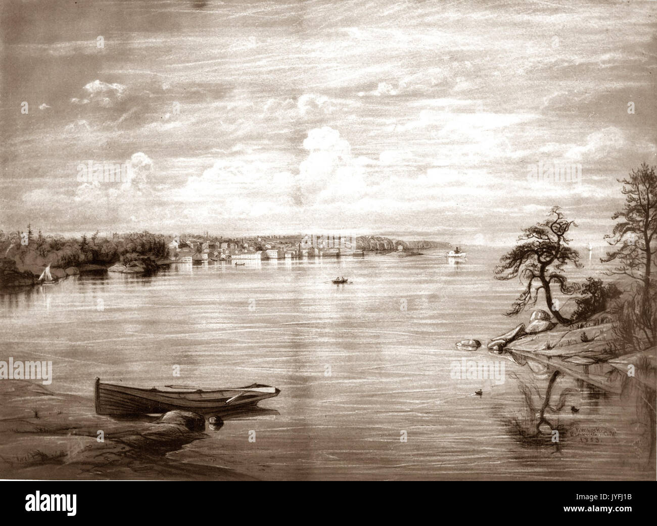 A view of Brockville from the west, 1853 Stock Photo