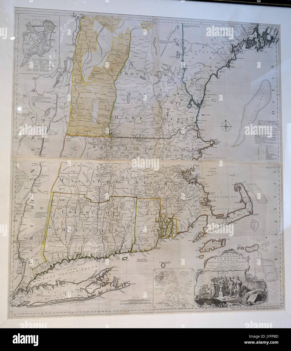 A Map of the Most Inhabited Part of New England, by Thomas Jefferys, London, England, printed by William Faden, 1774   Bennington Museum   Bennington, VT   DSC08732 Stock Photo