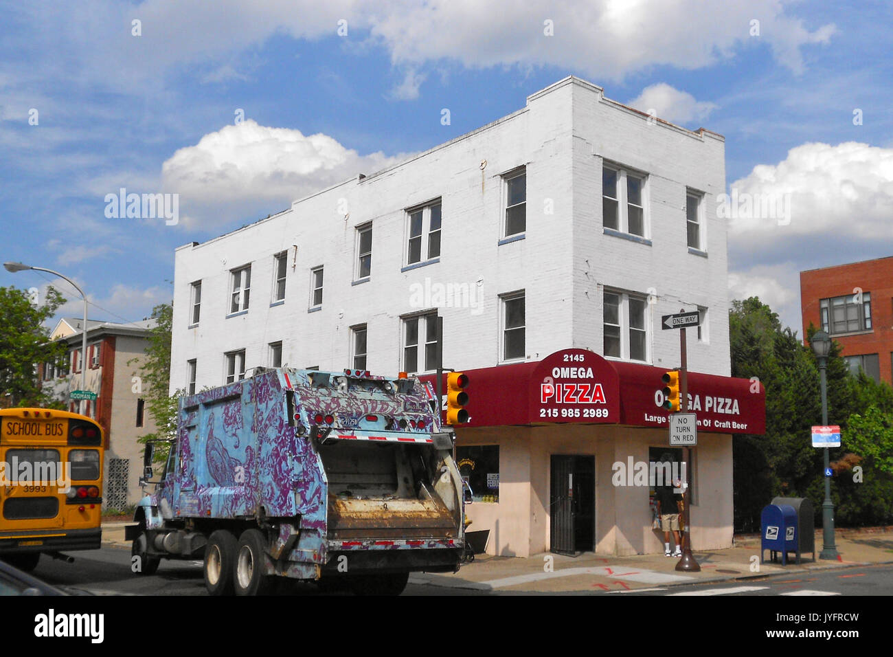 2145 South St Philly with trash truck Stock Photo