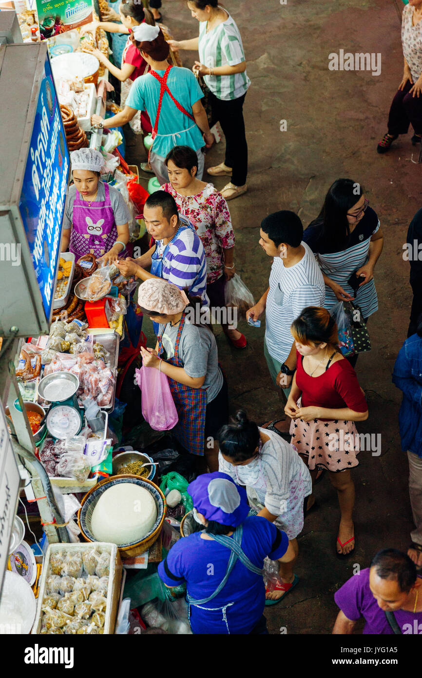 Chiang Mai, Thailand - August 27, 2016:  A group customers crowds near the food stall at the Warorot market on August 27, 2016 in Chiang Mai, Thailand Stock Photo