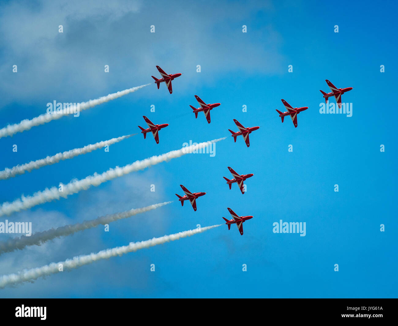 The Red Arrows Royal Air Force display team, performing at the