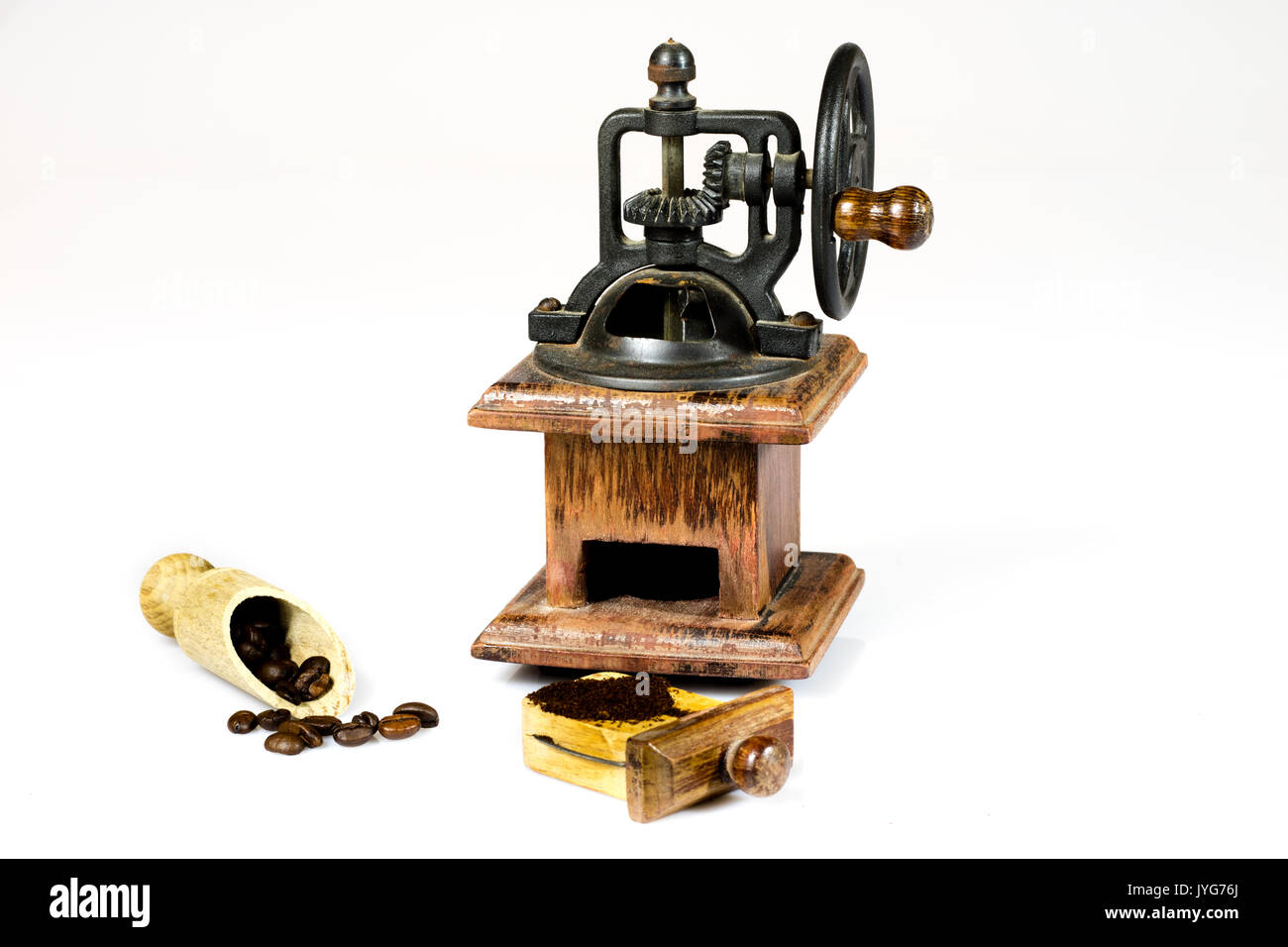 Old stylish coffee grinder on white isolated background Stock Photo