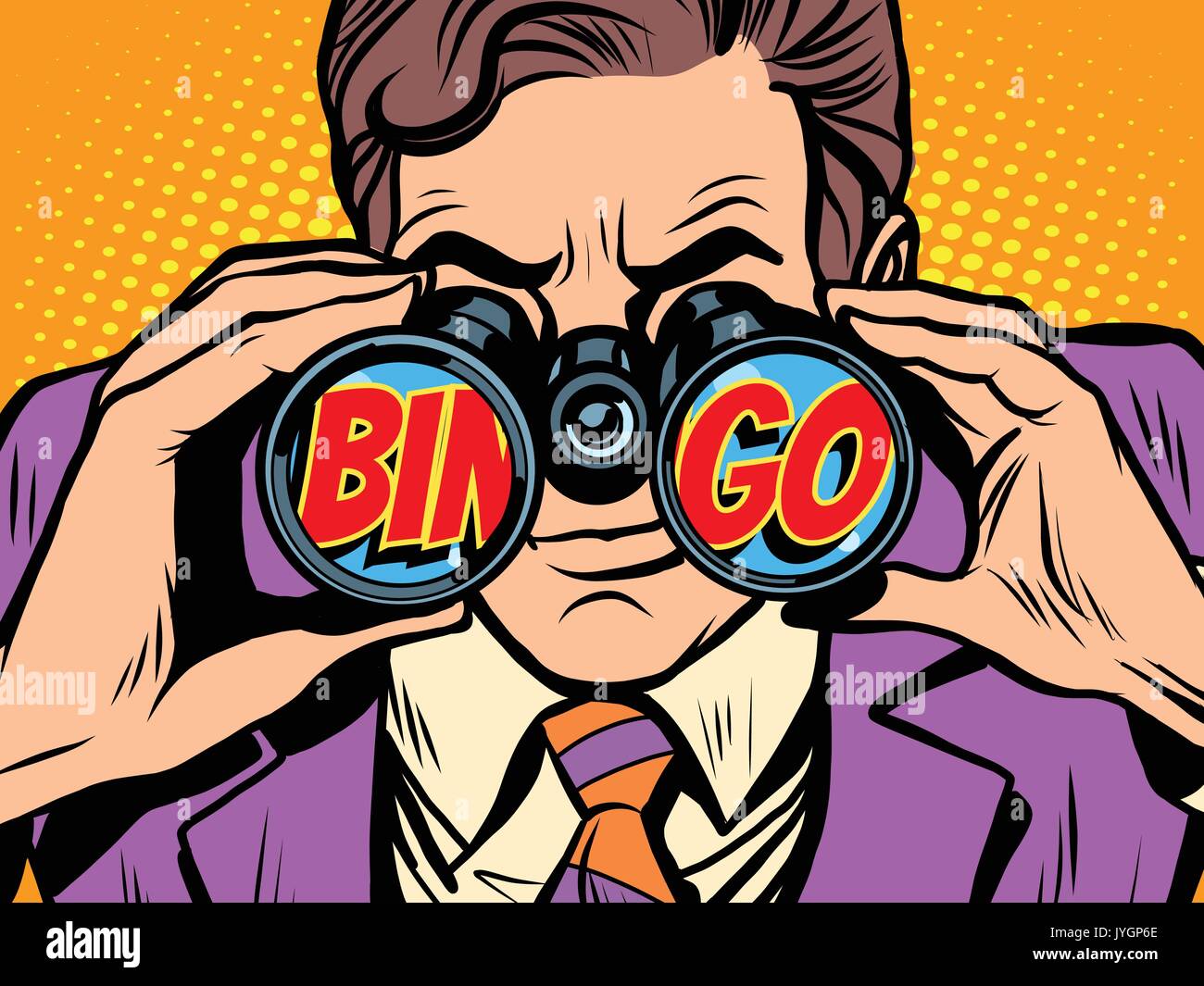 Bingo Businessman looking through binoculars Stock Vector