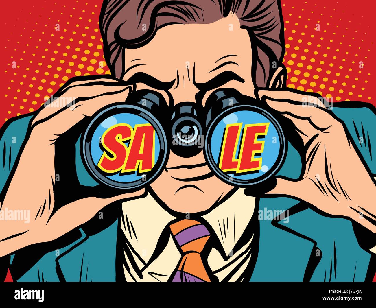 Sale Businessman looking through binoculars Stock Vector