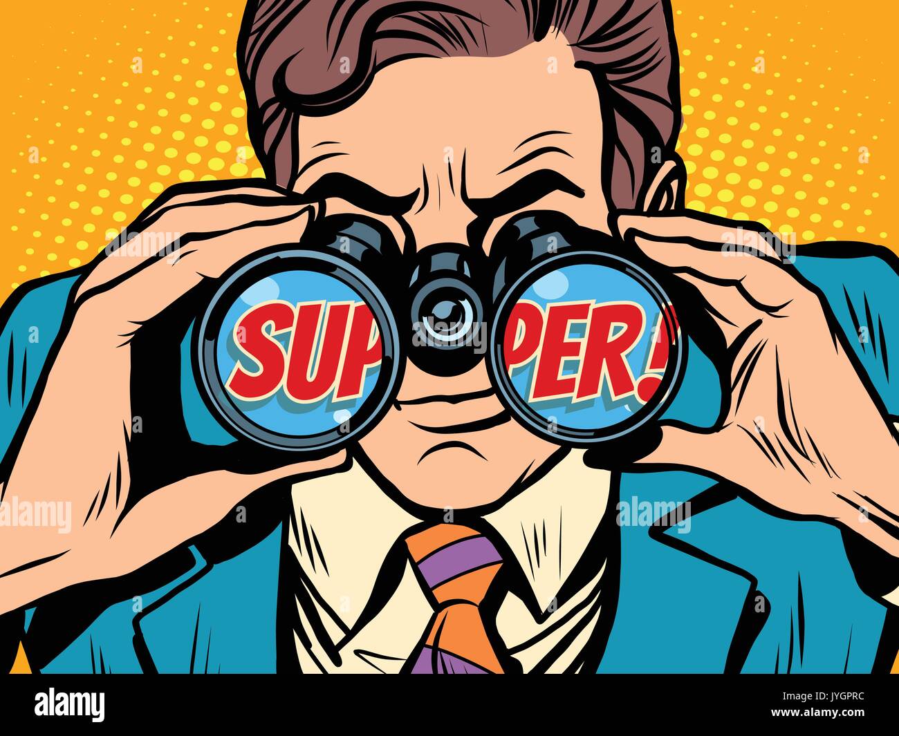 super Businessman looking through binoculars Stock Vector