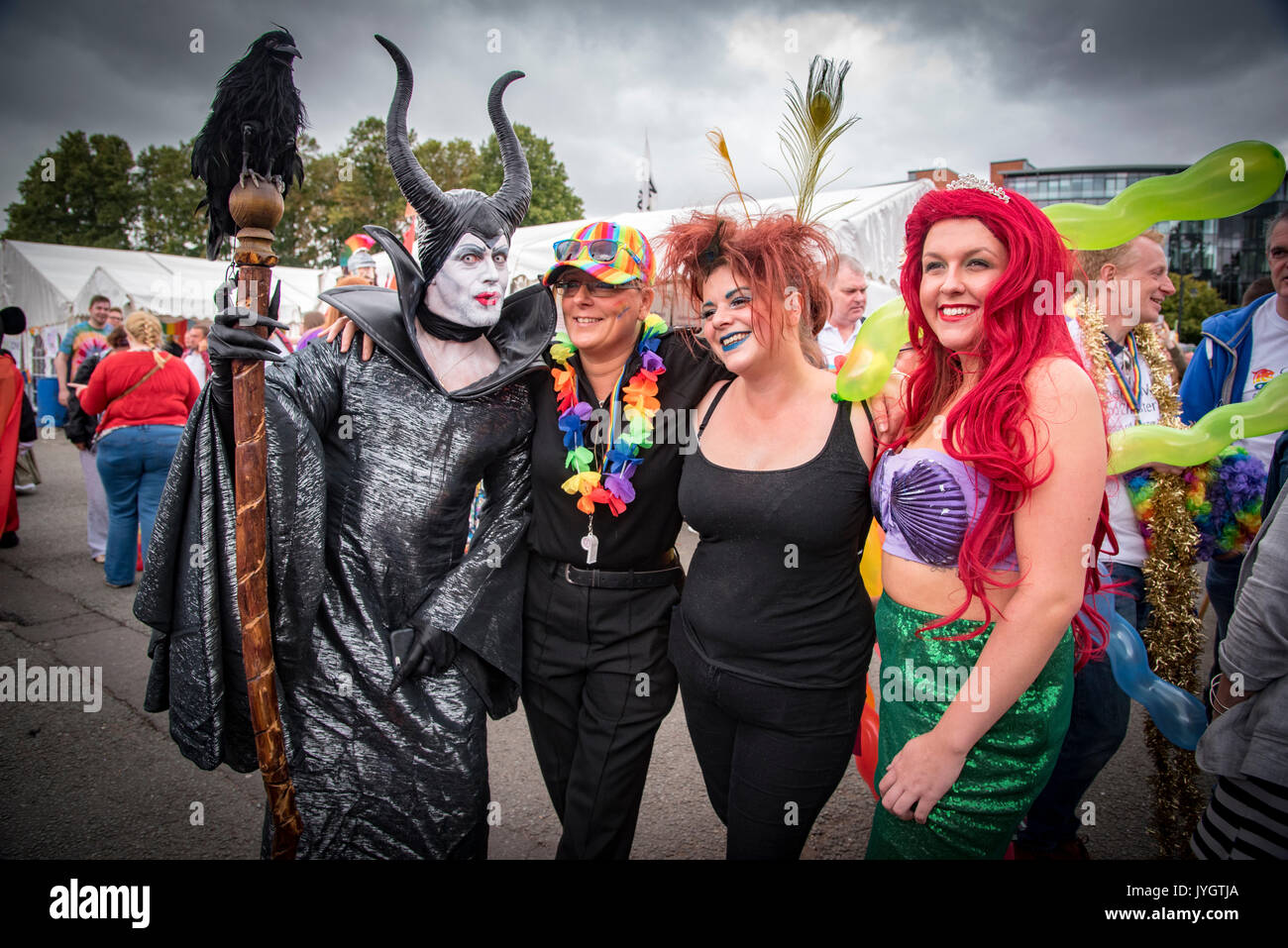 Chester. United Kingdom. 19th August 2017. Scenes from the Chester Pride parade today in the centre of Chester. Hundreds turned out in the rain to take part in LGBT celebration with many dressed in colourfull costumes. The event is supported by local business. Credit: John Davidson Photos/Alamy Live News Stock Photo