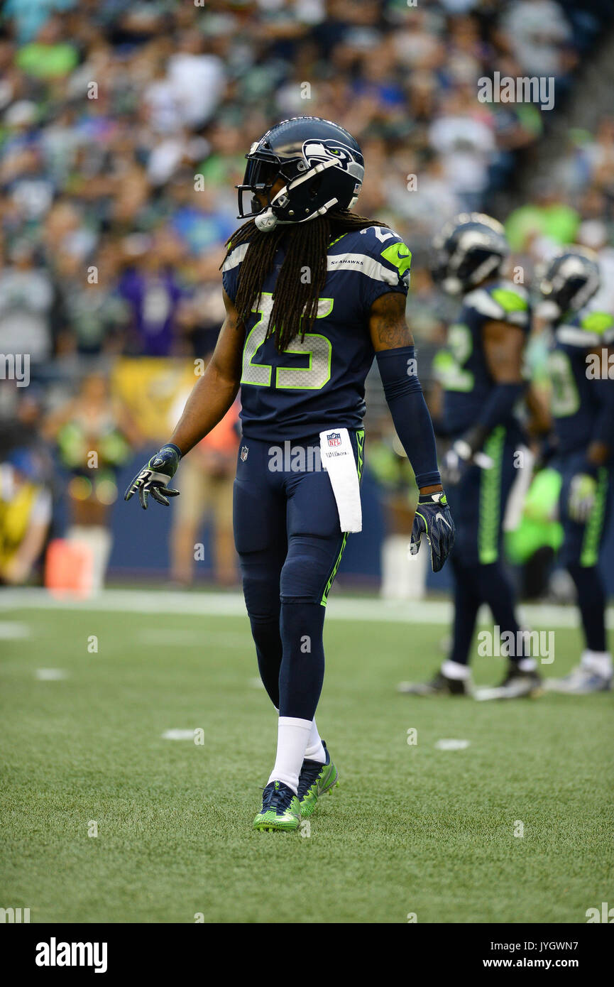 August 18, 2017: Cornerback Richard Sherman (25) in action during a NFL pre-season game between the Seattle Seahawks and the Minnesota Vikings. The game was played at Century Link Field in Seattle, WA. © Jeff Halstead / CSM Stock Photo