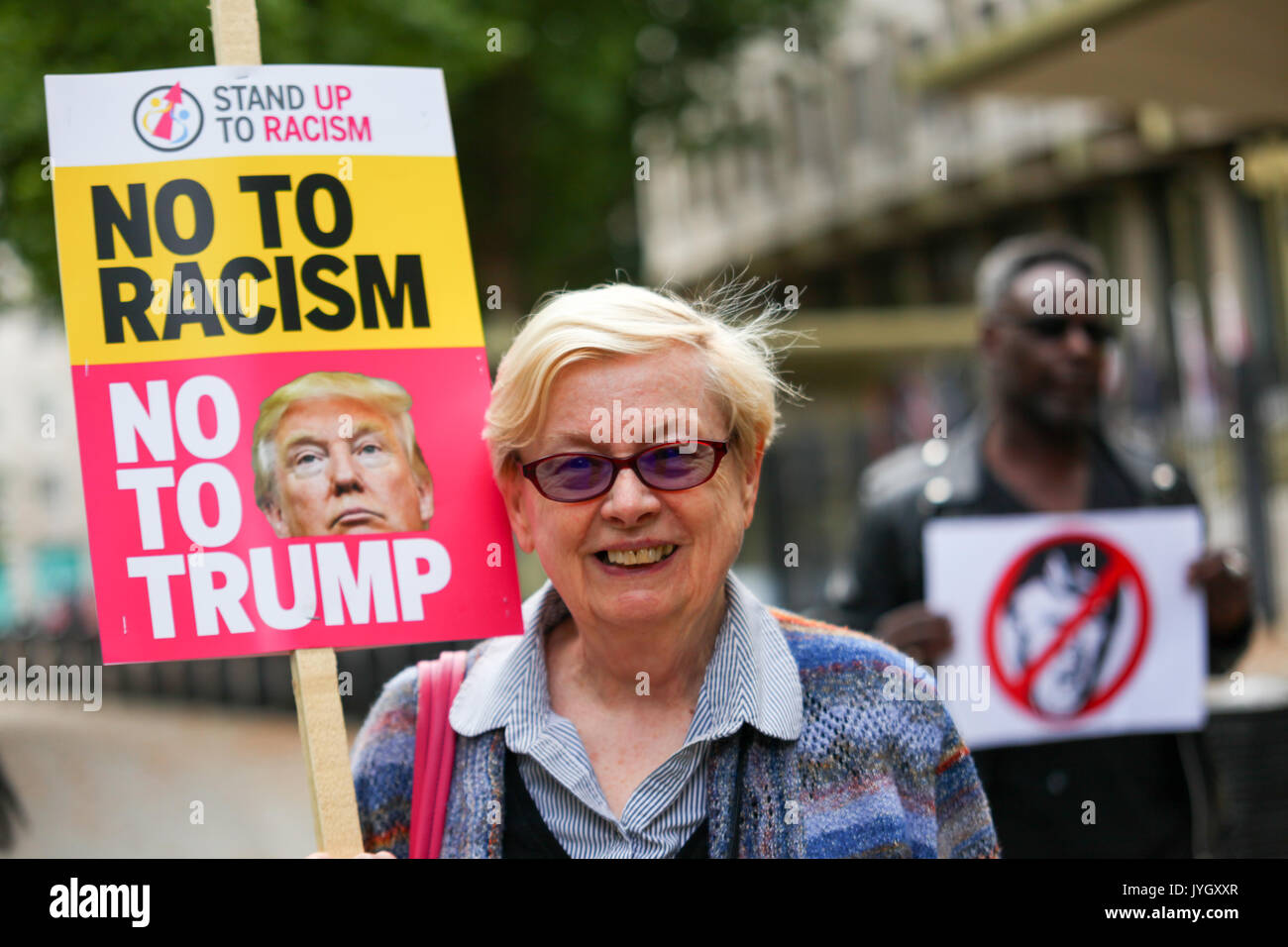 London, UK. 19th Aug, 2017. An hour long protest outside the US embassy in London, against Donald Trump's politics of warmongering, fear, hate and division. Penelope Barritt/Alamy Live News# Stock Photo